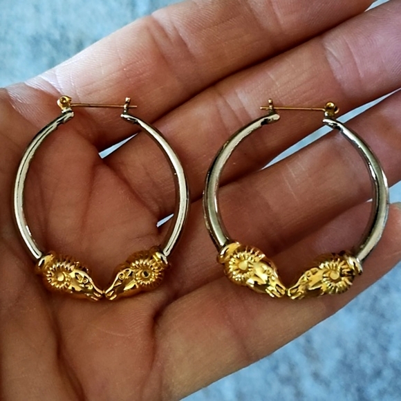 Jewelry - VINTAGE TWO-TONE DOUBLE RAM HOOP DROP 1.5" EARRINGS